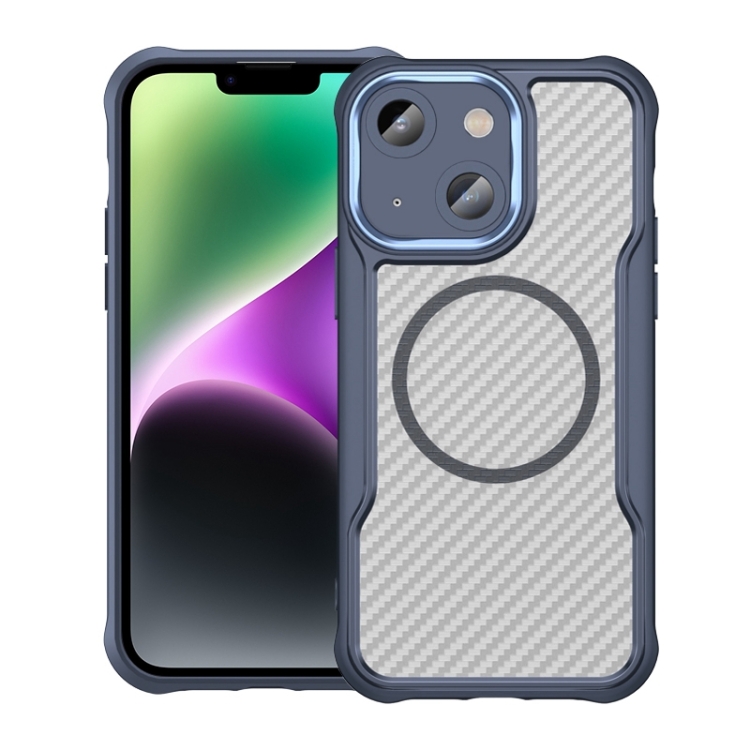 

For iPhone 14 / 13 Carbon Fiber Texture MagSafe Translucent Phone Case(Blue)