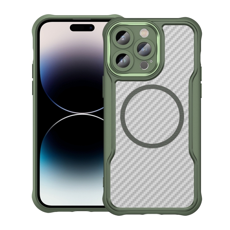 

For iPhone 14 Pro Carbon Fiber Texture MagSafe Translucent Phone Case(Green)