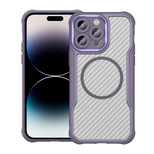 

For iPhone 14 Pro Carbon Fiber Texture MagSafe Translucent Phone Case(Purple)