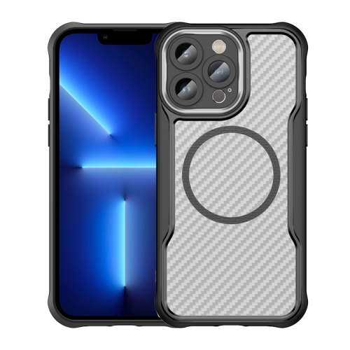 

For iPhone 13 Pro Carbon Fiber Texture MagSafe Translucent Phone Case(Black)