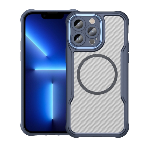 

For iPhone 13 Pro Carbon Fiber Texture MagSafe Translucent Phone Case(Blue)