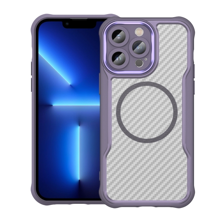

For iPhone 13 Pro Carbon Fiber Texture MagSafe Translucent Phone Case(Purple)