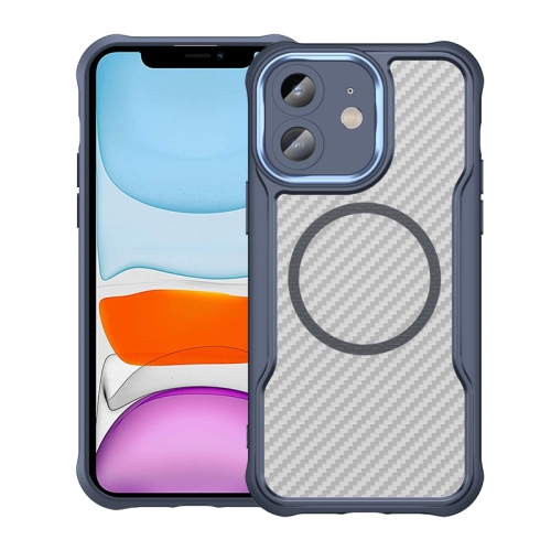 

For iPhone 11 Carbon Fiber Texture MagSafe Translucent Phone Case(Blue)
