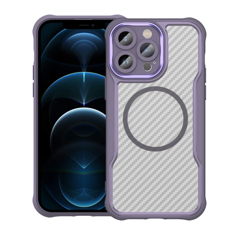 

For iPhone 12 Pro Carbon Fiber Texture MagSafe Translucent Phone Case(Purple)