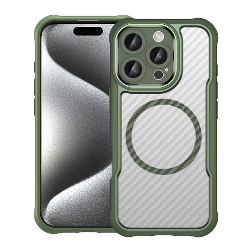 

For iPhone 16 Pro Carbon Fiber Texture MagSafe Translucent Phone Case(Green)