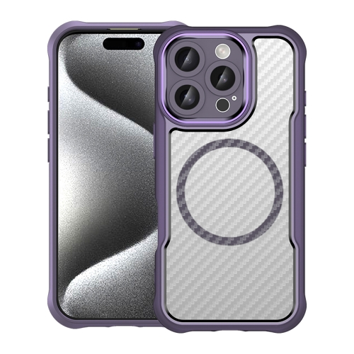 

For iPhone 16 Pro Carbon Fiber Texture MagSafe Translucent Phone Case(Purple)