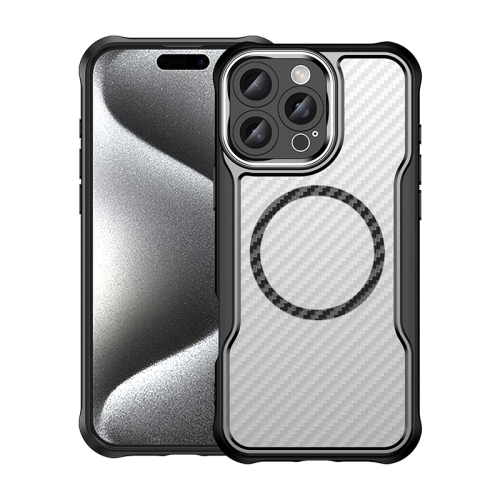 

For iPhone 16 Pro Max Carbon Fiber Texture MagSafe Translucent Phone Case(Black)