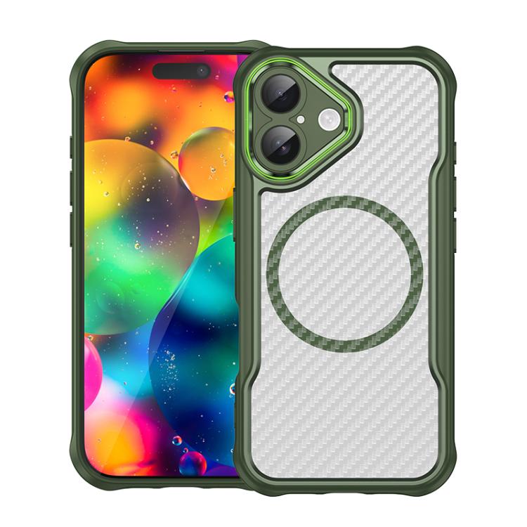 

For iPhone 17 Carbon Fiber Texture MagSafe Translucent Phone Case(Green)