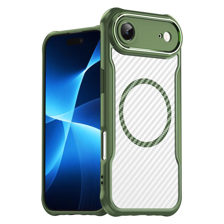 

For iPhone 17 Air Carbon Fiber Texture MagSafe Translucent Phone Case(Green)