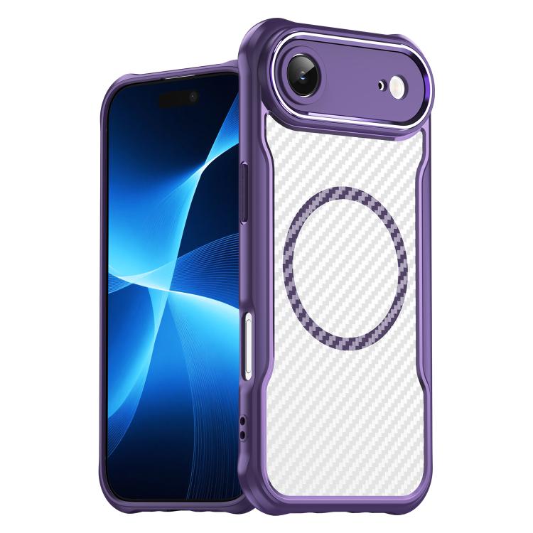 

For iPhone 17 Air Carbon Fiber Texture MagSafe Translucent Phone Case(Purple)