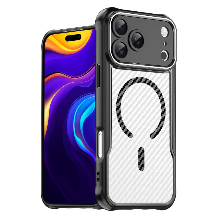 

For iPhone 17 Pro Max Carbon Fiber Texture MagSafe Translucent Phone Case(Black)
