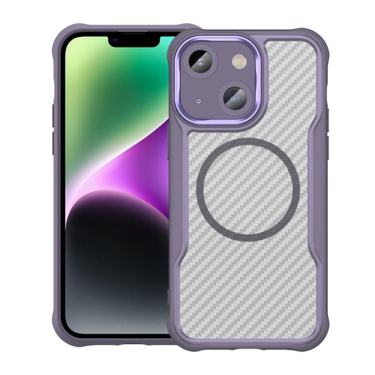 

For iPhone 13 Carbon Fiber Texture MagSafe Translucent Phone Case(Purple)