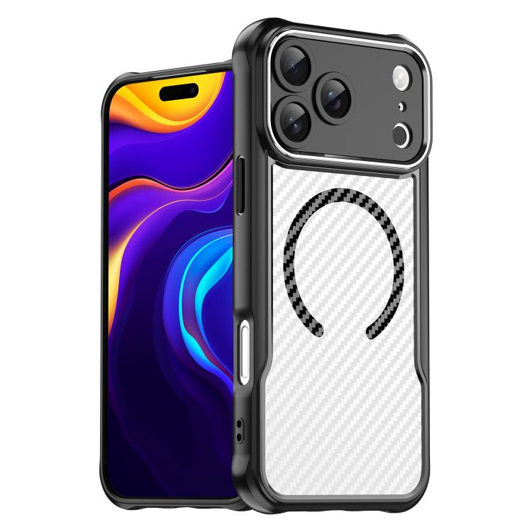 For iPhone 18 Pro Max Carbon Fiber Texture MagSafe Translucent Phone Case(Black)