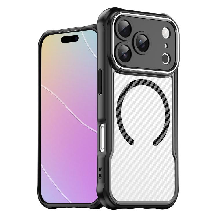 For iPhone 18 Pro Carbon Fiber Texture MagSafe Translucent Phone Case(Black)