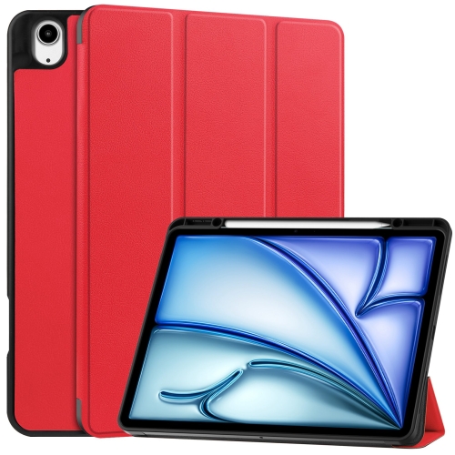 

For iPad Air 13 2024 Custer TPU Pure Color 3-Fold Holder Smart Leather Tablet Case with Pen Tray(Red)