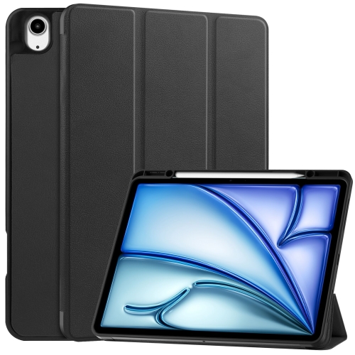 

For iPad Air 13 2024 Custer TPU Pure Color 3-Fold Holder Smart Leather Tablet Case with Pen Tray(Black)