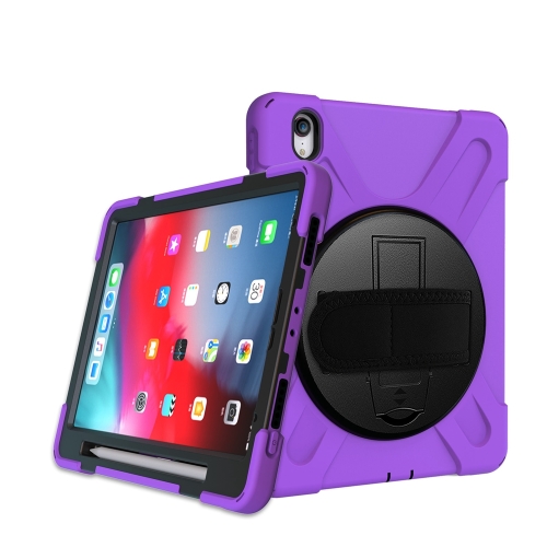 

For iPad Air 11 2024 Rotatable Holder Silicone Hybrid PC Tablet Case with Shoulder Strap(Purple)
