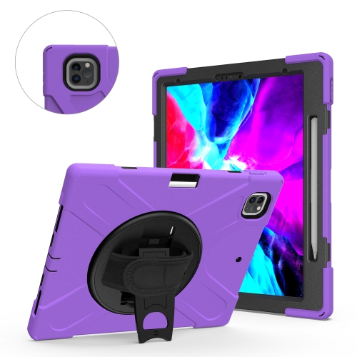 

For iPad Air 13 2024 Rotatable Holder Silicone Hybrid PC Tablet Case with Shoulder Strap(Purple)