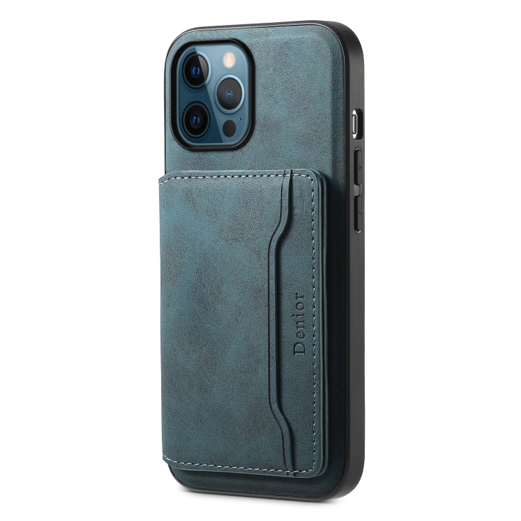 

For iPhone 12 Pro Denior D13 Retro Texture Leather MagSafe Card Bag Phone Case(Blue)