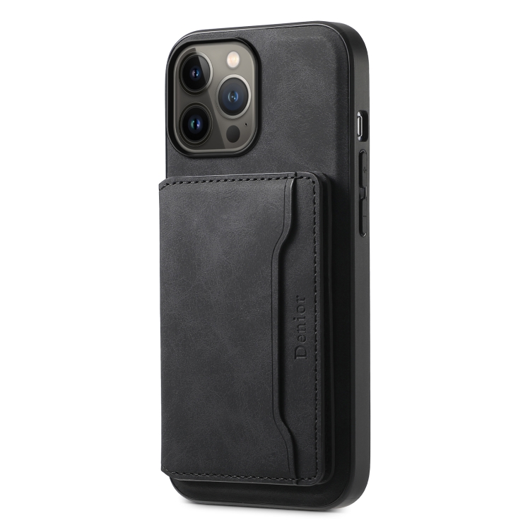 

For iPhone 13 Pro Max Denior D13 Retro Texture Leather MagSafe Card Bag Phone Case(Black)