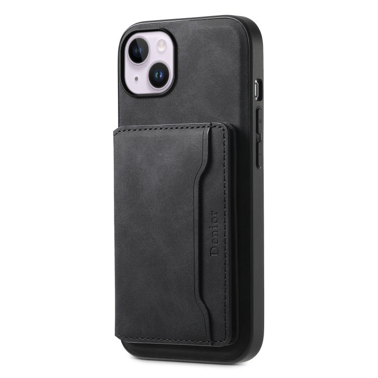 

For iPhone 14 Plus Denior D13 Retro Texture Leather MagSafe Card Bag Phone Case(Black)