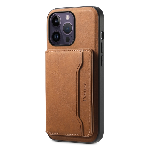 

For iPhone 14 Pro Max Denior D13 Retro Texture Leather MagSafe Card Bag Phone Case(Brown)