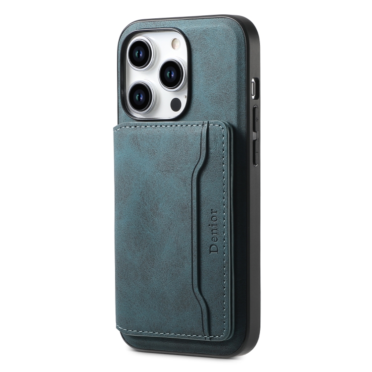 

For iPhone 15 Pro Denior D13 Retro Texture Leather MagSafe Card Bag Phone Case(Blue)