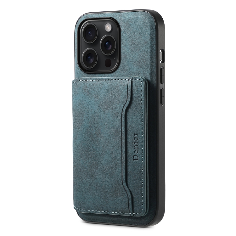 

For iPhone 15 Pro Max Denior D13 Retro Texture Leather MagSafe Card Bag Phone Case(Blue)
