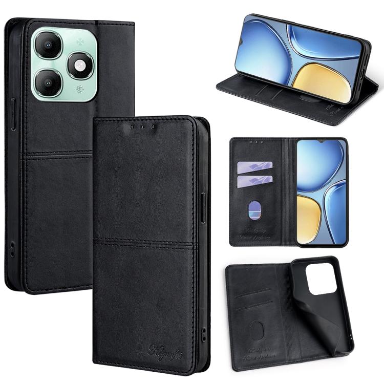 

For itel A90 4G Cow Texture Magnetic Leather Phone Case(Black)