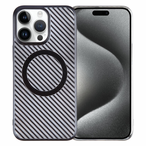 

For iPhone 15 Pro 6D Plated Carbon Fiber Clear Magsafe PC Phone Case(Starry Black)