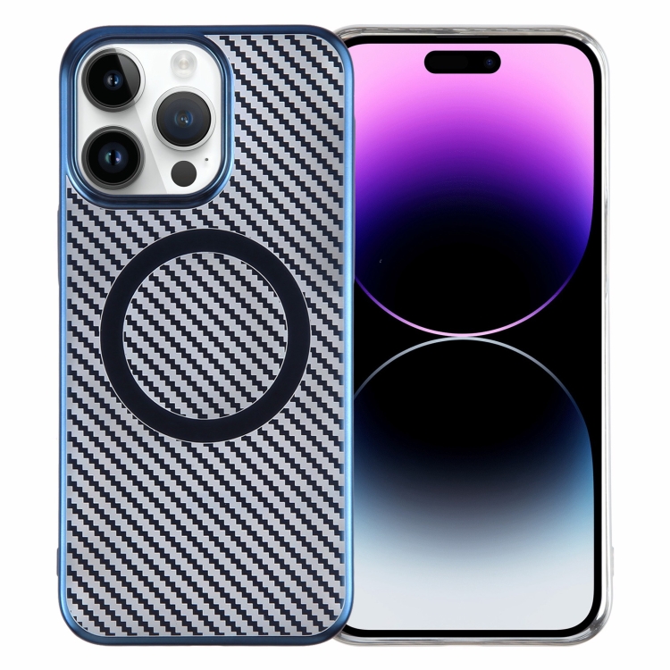 

For iPhone 14 Pro 6D Plated Carbon Fiber Clear Magsafe PC Phone Case(Dream Blue)