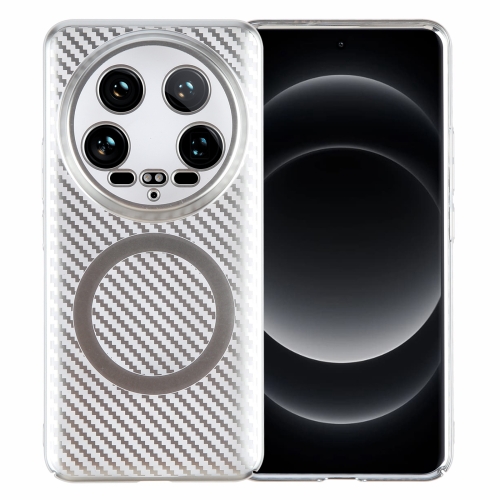 

For Xiaomi 14 Ultra 6D Plated Carbon Fiber Clear Magsafe PC Phone Case(Starlight Silver)