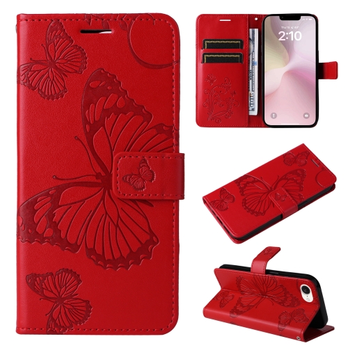 

For iPhone SE 2024 3D Butterfly Embossed Pattern Flip Leather Phone Case(Red)