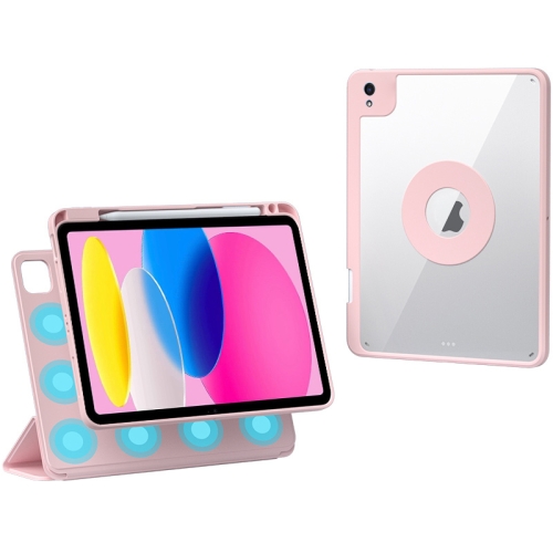 

For iPad 10th Gen 10.9 2022 Rotatable Magnetic Detachable Leather Tablet Case with Pen Slot(Pink)