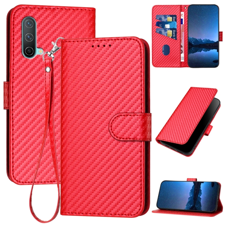 

For OnePlus Nord CE 5G YX0070 Carbon Fiber Buckle Leather Phone Case with Lanyard(Red)