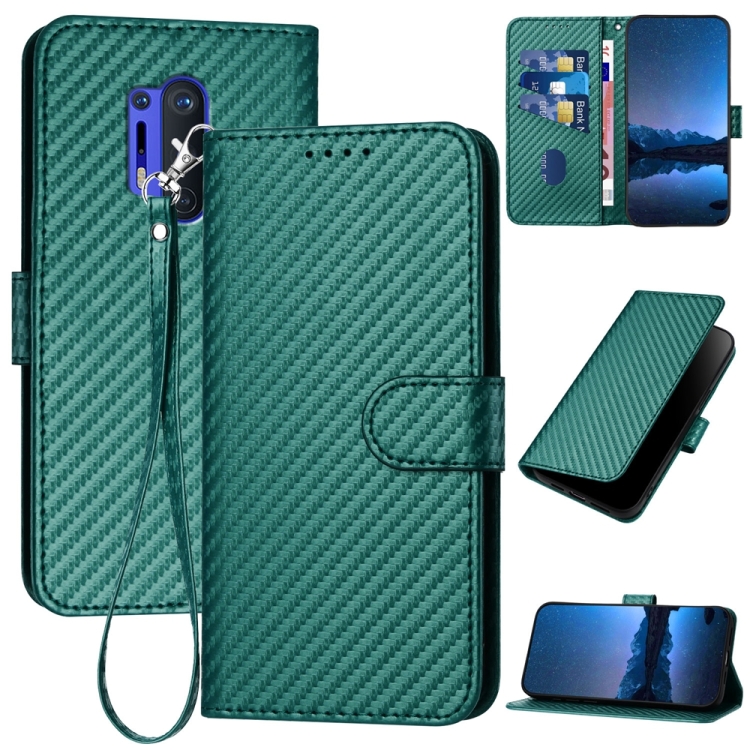 

For OnePlus 8 Pro YX0070 Carbon Fiber Buckle Leather Phone Case with Lanyard(Dark Green)