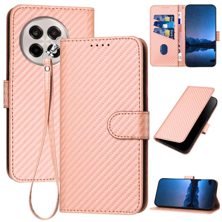 

For OnePlus Ace 5 / 13R Global YX0070 Carbon Fiber Buckle Leather Phone Case with Lanyard(Pink)