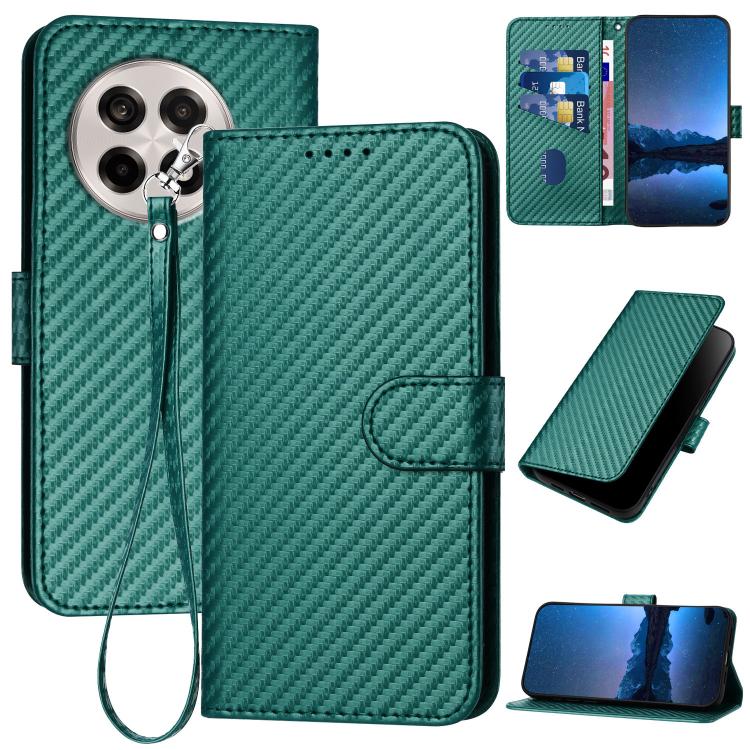 

For OnePlus Ace 5 / 13R Global YX0070 Carbon Fiber Buckle Leather Phone Case with Lanyard(Dark Green)