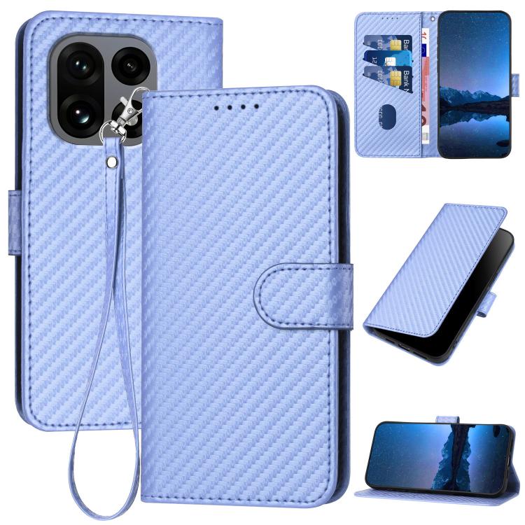 

For OnePlus 15 YX0070 Carbon Fiber Buckle Leather Phone Case with Lanyard(Light Purple)