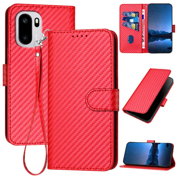 

For OnePlus Ace 6 YX0070 Carbon Fiber Buckle Leather Phone Case with Lanyard(Red)