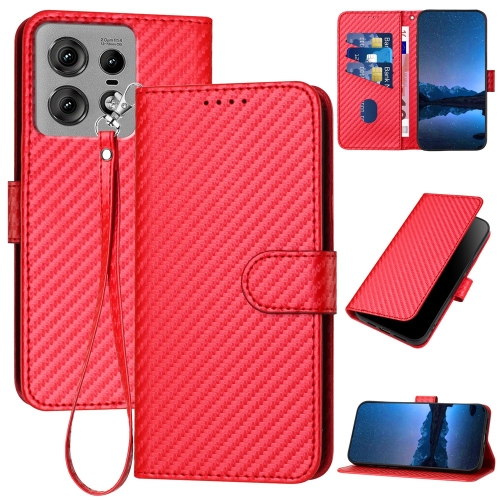 

For Motorola Edge 50 Pro YX0070 Carbon Fiber Buckle Leather Phone Case with Lanyard(Red)
