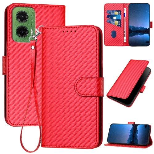 

For Motorola Moto G35 YX0070 Carbon Fiber Buckle Leather Phone Case with Lanyard(Red)