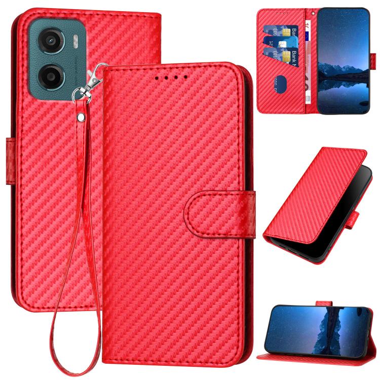 

For Motorola Moto G05 YX0070 Carbon Fiber Buckle Leather Phone Case with Lanyard(Red)