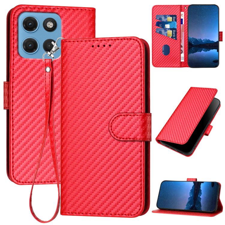 For Motorola Moto G Max / G87 / G77 / G67 YX0070 Carbon Fiber Buckle Leather Phone Case with Lanyard(Red) — купить у Sunsky-online WW
