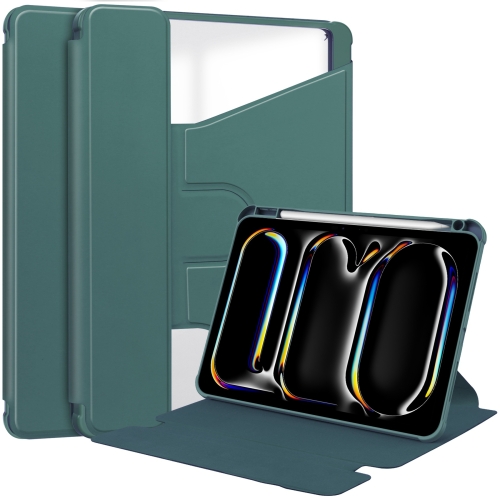 

For iPad Pro 13 2024 Transparent Rotation Smart Leather Tablet Case(Dark Green)