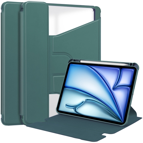 

For iPad Air 13 2024 Transparent Rotation Smart Leather Tablet Case(Dark Green)