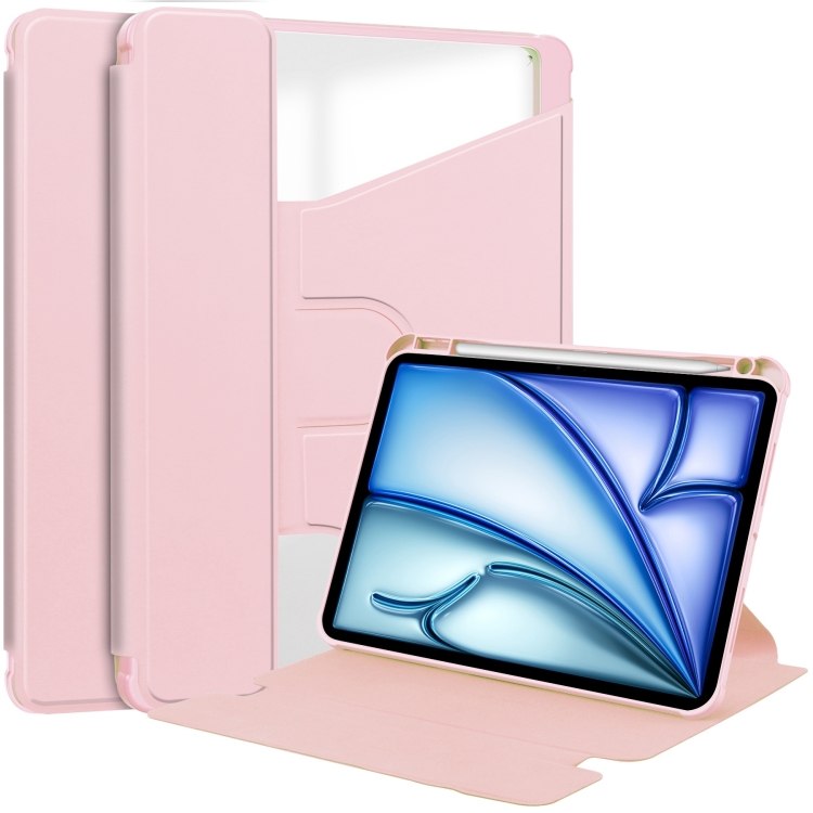 

For iPad Air 13 2024 Transparent Rotation Smart Leather Tablet Case(Pink)
