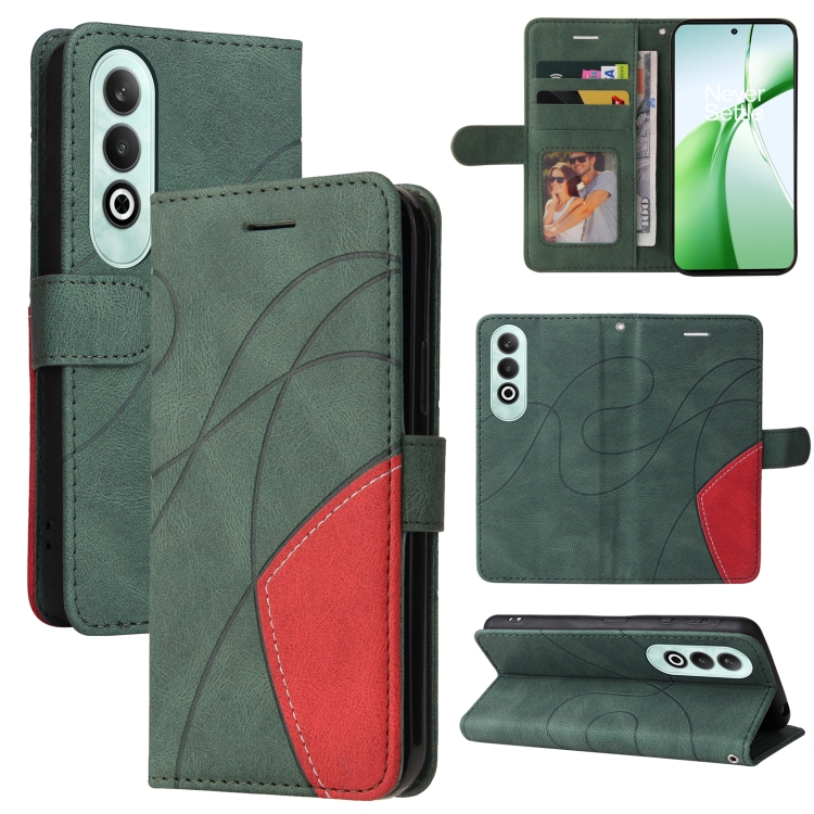 

For OnePlus Nord CE4 Dual-color Splicing Flip Leather Phone Case(Green)