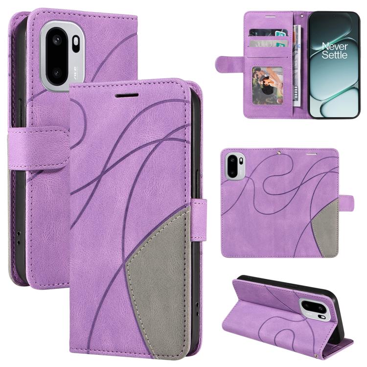 For OnePlus Ace 6 5G Dual-color Splicing Flip Leather Phone Case(Purple)