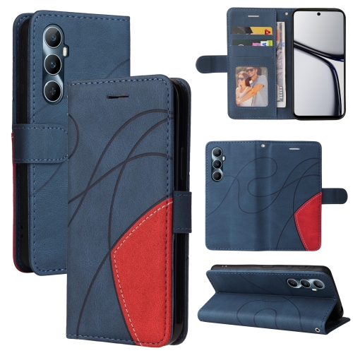 

For Realme C65 4G Dual-color Splicing Flip Leather Phone Case(Blue)